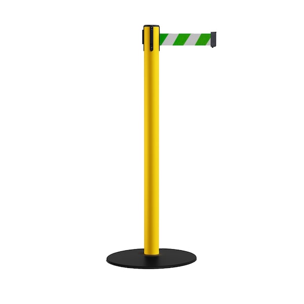 Montour Line Retr. Belt Stanchion, Low Base, 2.5in YLW Post 9' Grn/Wh Belt S400-YW-GWD-90 - main
